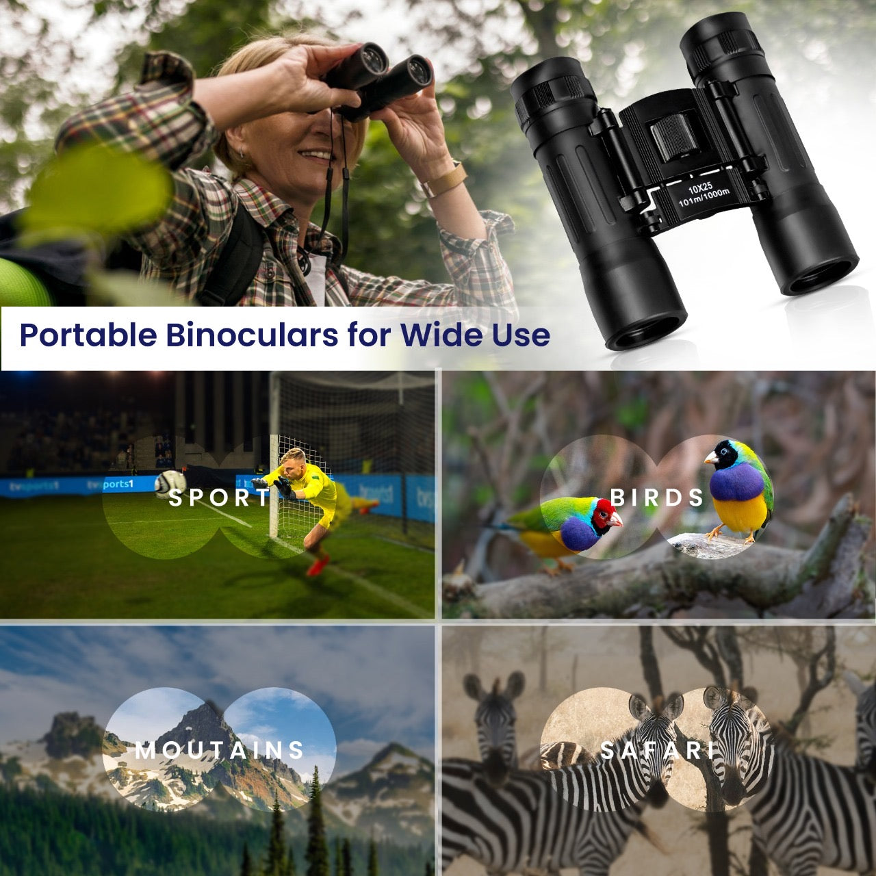 TrekTonic 10x25 High Powered Compact Binoculars for Adults, Travel Essentials, Bird Watching, Sports & Outdoors, Kids binoculars, Beach must haves
