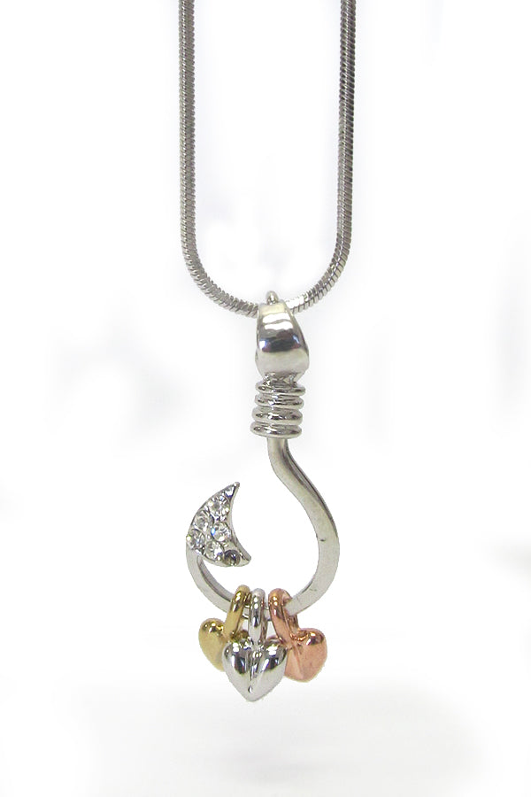MADE IN KOREA WHITEGOLD PLATING CRYSTAL THREE HEART FISHING HOOK
