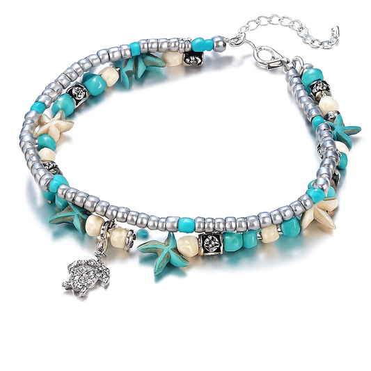 Turtle Charm Bracelet Boho Beaded Anklet Style with Star Accents