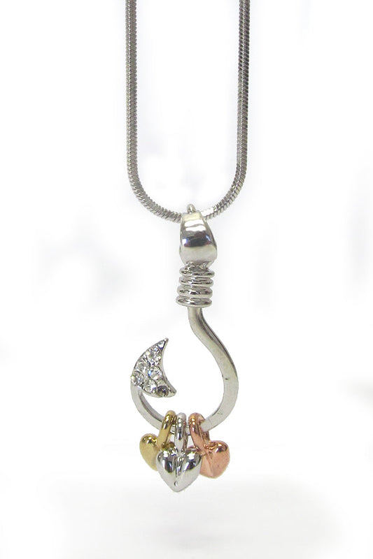 MADE IN KOREA WHITEGOLD PLATING CRYSTAL THREE HEART FISHING HOOK